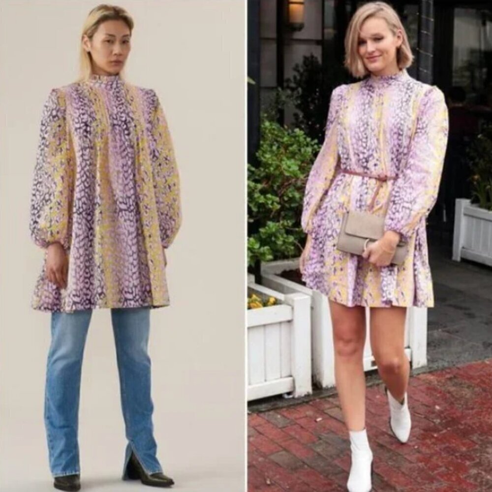 GANNI Leopard Cotton Poplin Trapeze Mini Dress